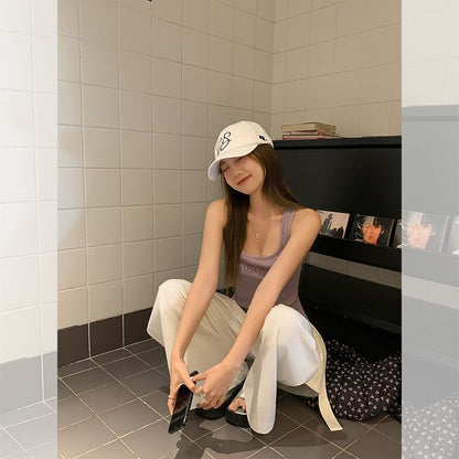 Neck Slim Fit Tank Scoop Lettering Top