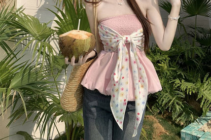 Tube Peplum Top Floral Bow