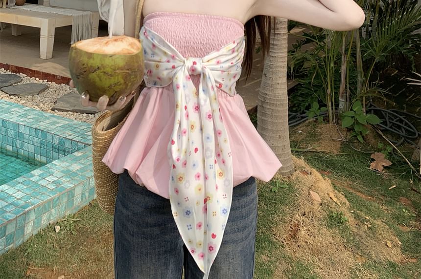 Tube Peplum Floral Bow Top