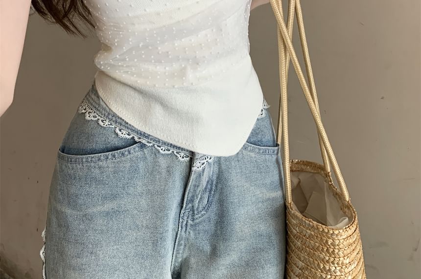 Fit Dotted Bow Top Slim Panel Cami