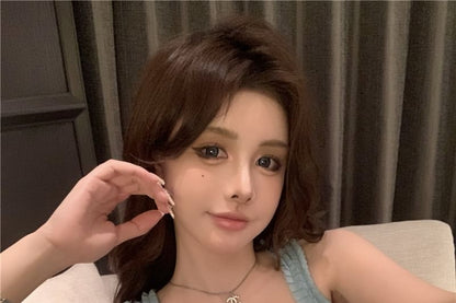 Trim Fit Slim Frill Rhinestone Tank Neck Square Top