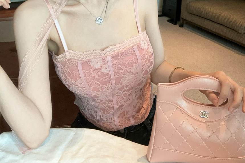 Crop Padded Top Floral Cami Lace