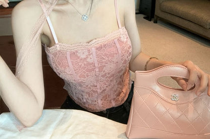 Crop Padded Top Floral Cami Lace