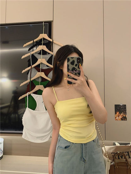 Slim Racerback Camisole Fit Ruched Padded Top