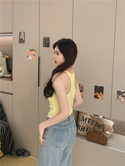 Slim Racerback Camisole Fit Ruched Padded Top