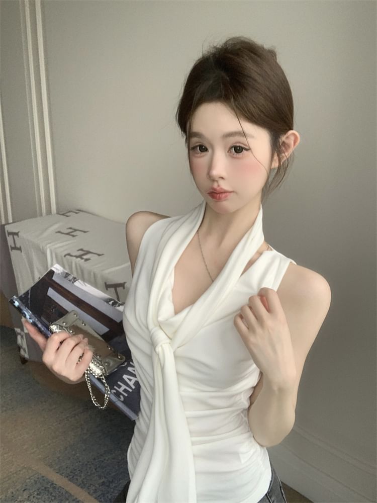 Top Set: Scarf Fit Slim Neck + Cowl Tank Plain