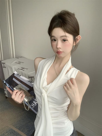 Top Set: Scarf Fit Slim Neck + Cowl Tank Plain