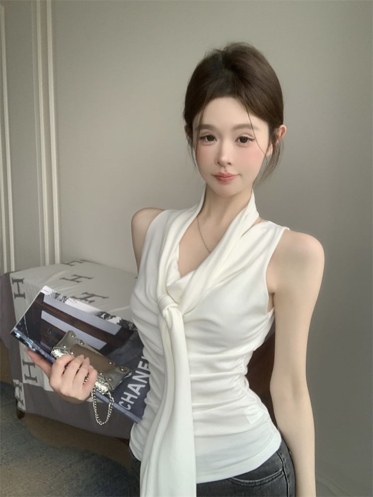 Top Set: Scarf Fit Slim Neck + Cowl Tank Plain