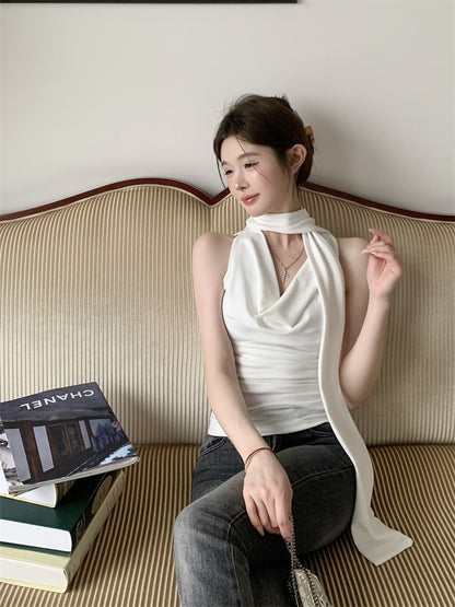 Top Set: Scarf Fit Slim Neck + Cowl Tank Plain