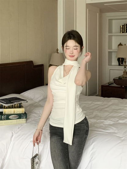 Top Set: Scarf Fit Slim Neck + Cowl Tank Plain