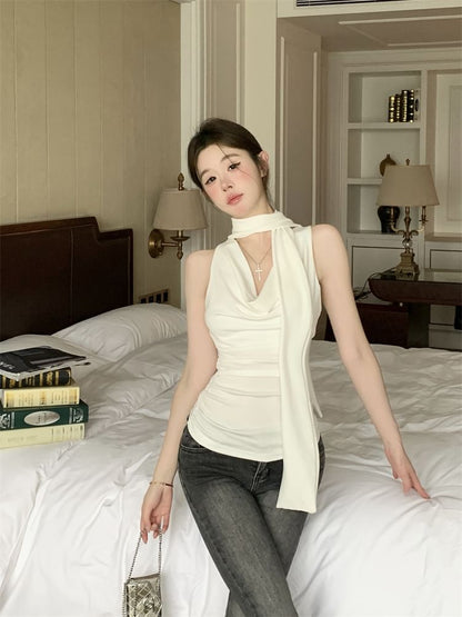 Top Set: Scarf Fit Slim Neck + Cowl Tank Plain