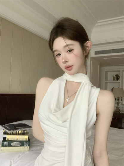 Top Set: Scarf Fit Slim Neck + Cowl Tank Plain