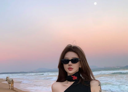 Halter Print Tank Slim Fit Top One-Shoulder Snake