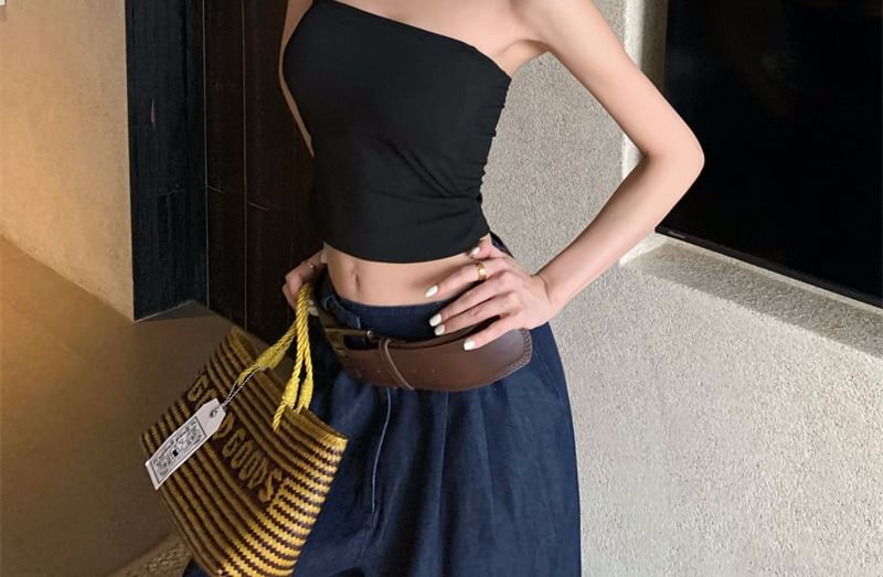 Panel Lace Halter Padded Fit Crop Plain Top Slim