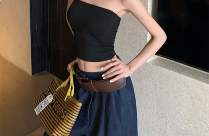 Panel Lace Halter Padded Fit Crop Plain Top Slim