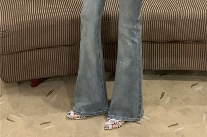 Rhinestone Jeans Mid Bootcut Washed Rise Trim