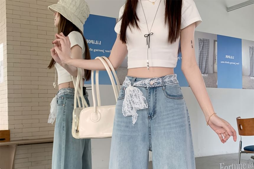 Wide Washed High Jeans Leg Waist