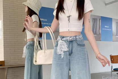 Wide Washed High Jeans Leg Waist