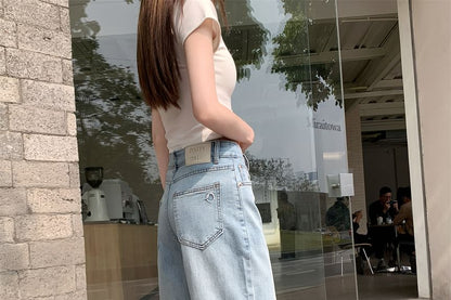 Wide Washed High Jeans Leg Waist