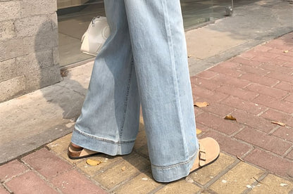 Wide Washed High Jeans Leg Waist