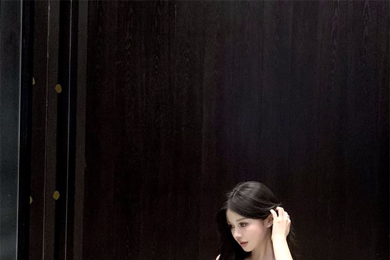 Maxi A-Line Dress Plain Ruched Ruffle Strap Slit Lace Spaghetti Panel