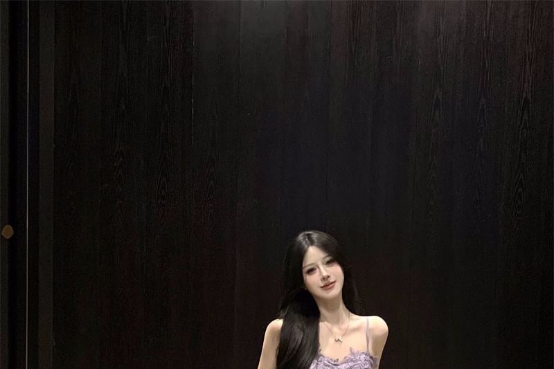 Maxi A-Line Dress Plain Ruched Ruffle Strap Slit Lace Spaghetti Panel