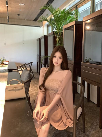 Panel Dress Bow Mini Strapless Shawl Accent Lace / A-Line Plain