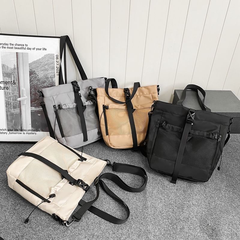 Panel Mesh Bag Crossbody Nylon Buckled