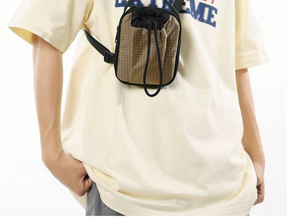 Drawstring Mobile Phone Nylon Crossbody Bag Plaid