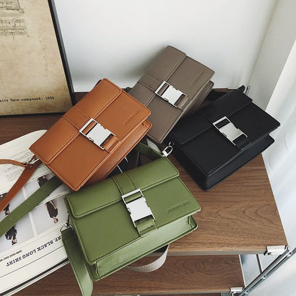 Leather Flap Plain Bag Crossbody Faux Buckled