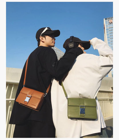 Leather Flap Plain Bag Crossbody Faux Buckled