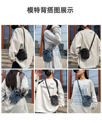 Bag Crossbody Drawstring Mobile Denim Phone