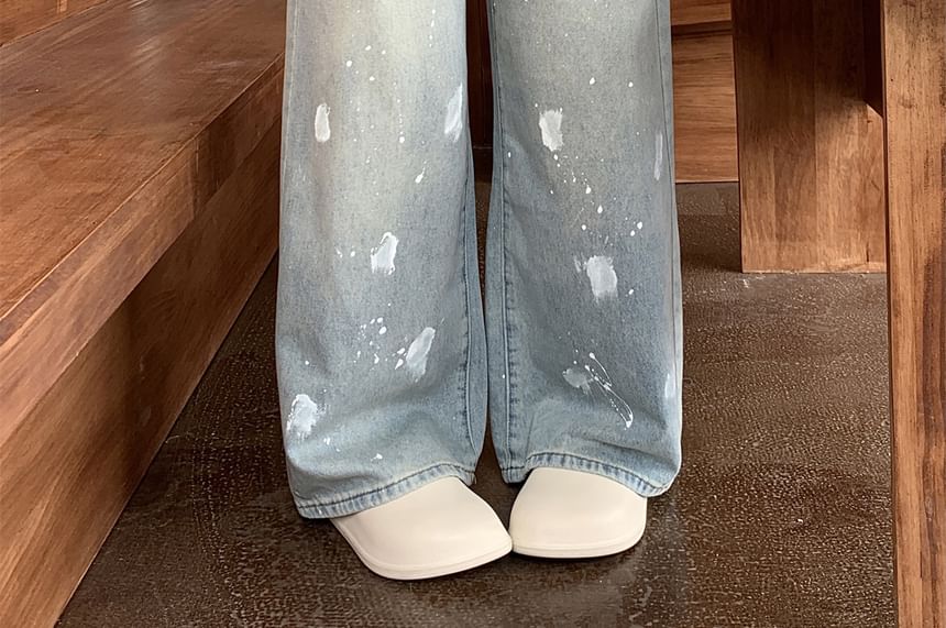 High Wide Leg Jeans Ripped Washed Waist