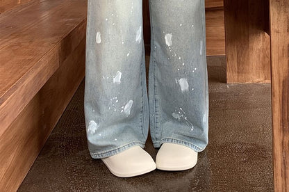 High Wide Leg Jeans Ripped Washed Waist