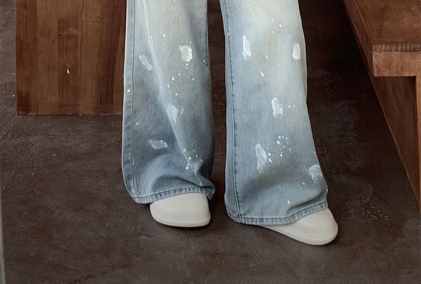 High Wide Leg Jeans Ripped Washed Waist