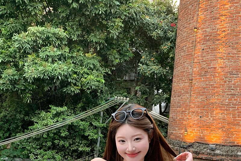 Open Plain Peplum Blouse / Top Halter Bow Back Puff-Sleeve