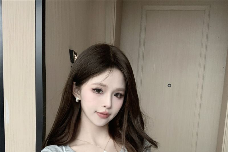 Ruffle Set: Cami Sheer + Plain Crew Tee Short-Sleeve Floral Top Neck