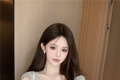 Ruffle Set: Cami Sheer + Plain Crew Tee Short-Sleeve Floral Top Neck