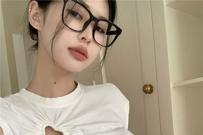 Crew Neck T-Shirt Short-Sleeve Plain Cropped Cutout