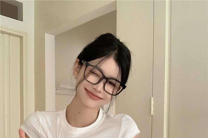 Crew Neck T-Shirt Short-Sleeve Plain Cropped Cutout