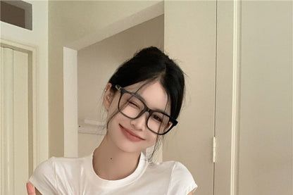 Crew Neck T-Shirt Short-Sleeve Plain Cropped Cutout