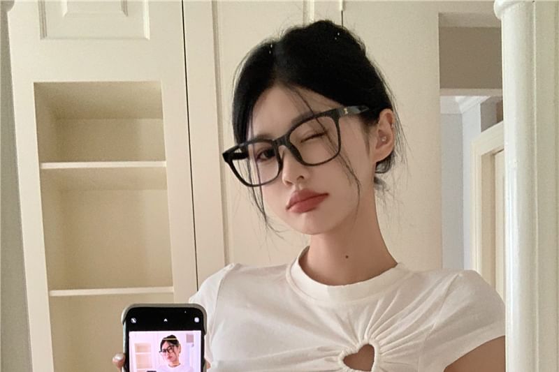 Crew Neck T-Shirt Short-Sleeve Plain Cropped Cutout