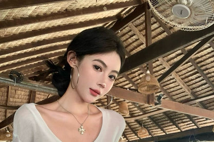 T-Shirt Lettering One-Shoulder Long-Sleeve