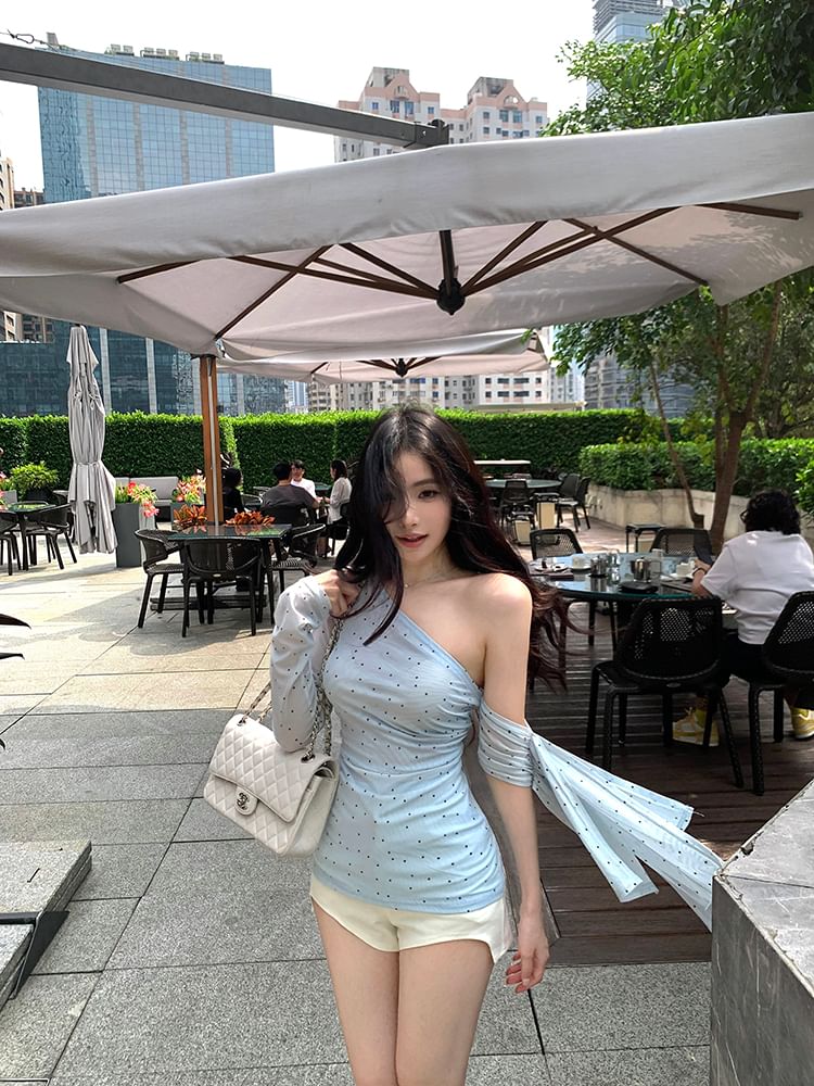 T-Shirt Dotted One-Shoulder Long-Sleeve