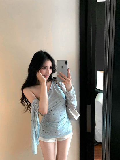 T-Shirt Dotted One-Shoulder Long-Sleeve