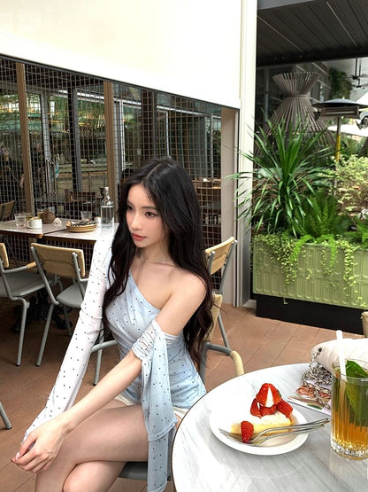 T-Shirt Dotted One-Shoulder Long-Sleeve