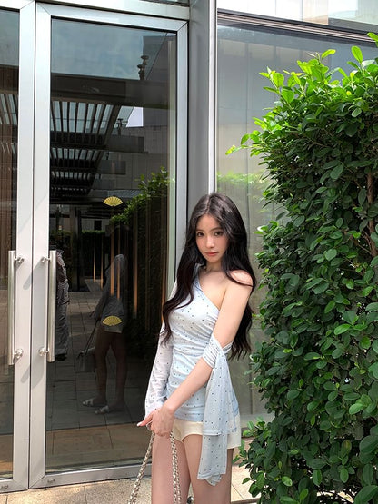 T-Shirt Dotted One-Shoulder Long-Sleeve