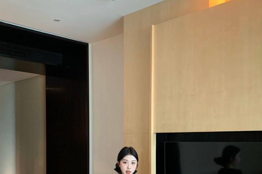 Front-Slit Long-Sleeve Plain Sheer Print Skirt / Top Maxi Leopard High Waist Mermaid