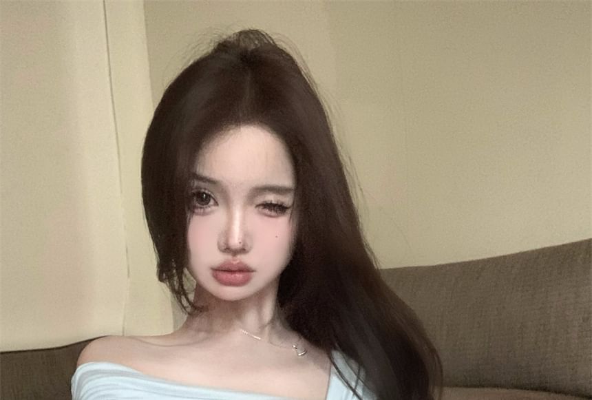 Short-Sleeve Plain T-Shirt One-Shoulder