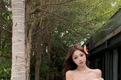 Ruffle Top Print Strawberry Pencil Skirt High Plain / Waist Halter Mini